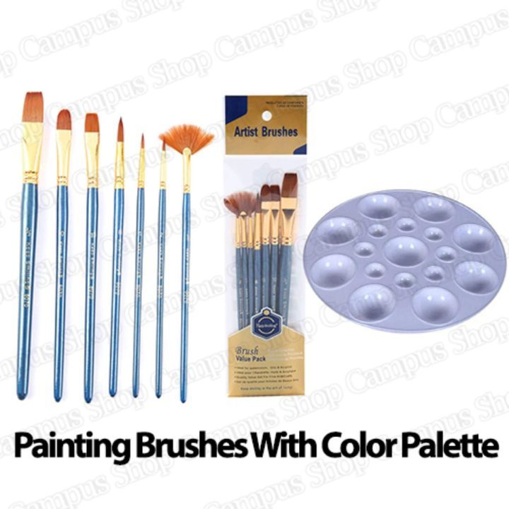 Keep Smiling Artist Nylon Hair 7pcs Mix Brush Set with Mont Marte Round ...