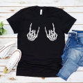 Rock on Skeleton Hands T Shirt Skeleton Metal Fingers Shirt Funny Halloween Tee Women Graphic Tees Goth T-shirt Unisex Tshirts.