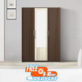 Regal Antique with Ash color Crescent 3-Door Wardrobe with Reflect Mirror, Partex MDF Laminated Board 3 Doors Wardrobes Almirah with clothes storage hanger shelf and cloths storage box shelve and inner lock drawer by Nice shop 72/48. 