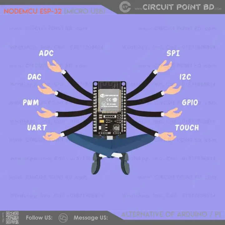 NodeMcu ESP32 Wroom CH340 Development Board – 32-bit, 240MHz WiFi ...