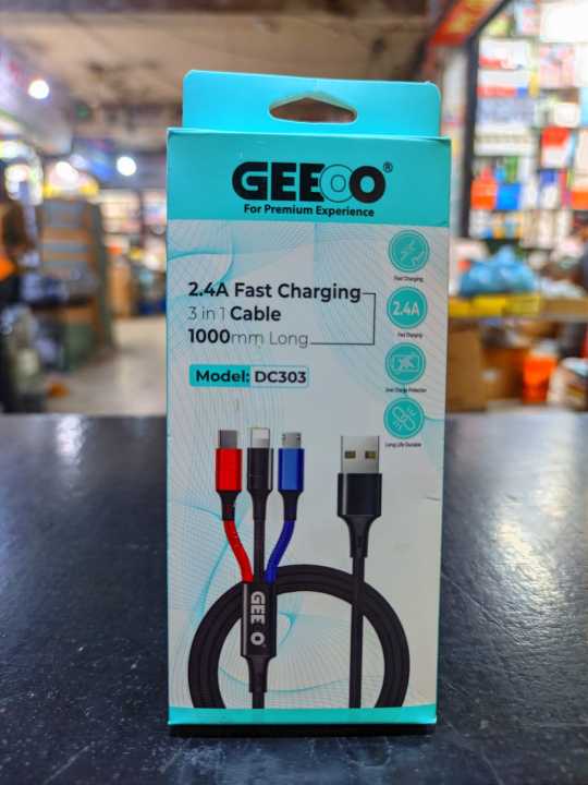GEEOO 3 in 1 charging cable Input Type: USB. Output: Type-C, Micro and ...