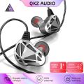 QKZ AK7 3.5mm Wired Headphones Musician HiFi Earphone Dual Drive Bass Stereo Headset Games Sports Earphones with Microphone. 