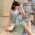 Mid-Length Spring and Summer Nightdress Women's Sling Jumpsuit Korean Style Spring, Summer, Autumn Season Cute Girl Pajamas Homewear.