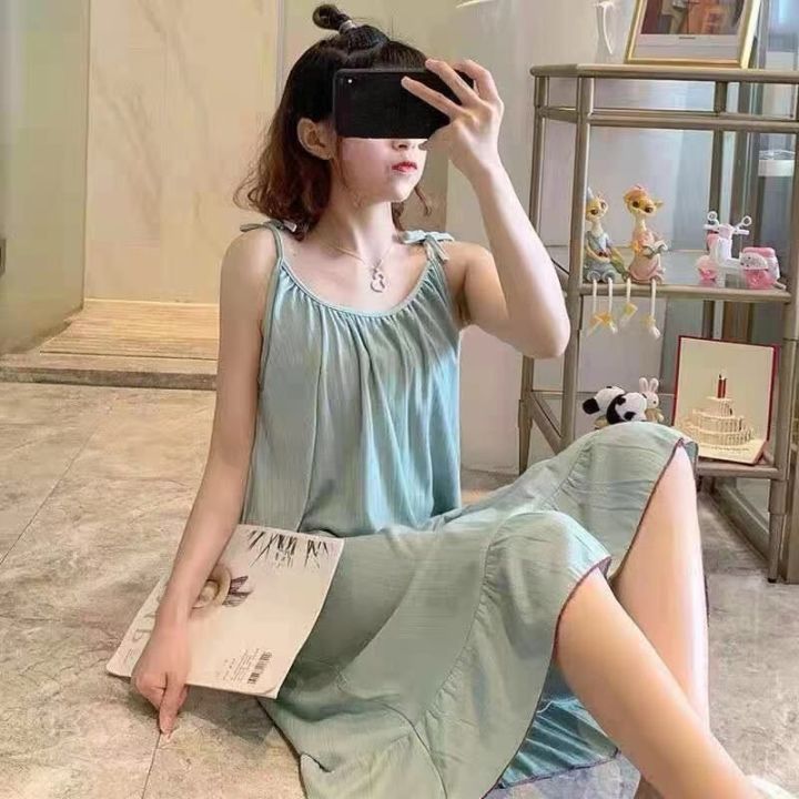Mid-Length%20Spring%20and%20Summer%20Nightdress%20Women's%20Sling%20Jumpsuit%20Korean%20Style%20Spring,%20Summer,%20Autumn%20Season%20Cute%20Girl%20Pajamas%20Homewear%20-%20Image%209