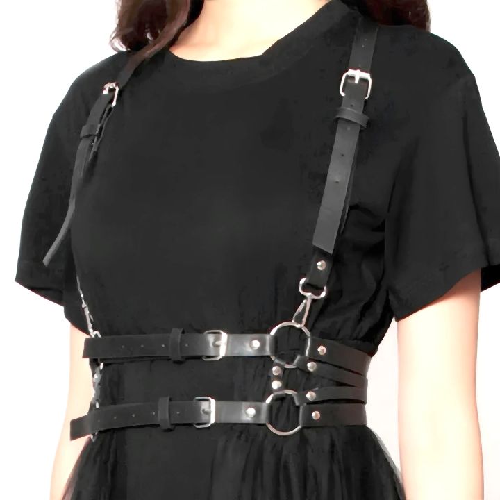 Women Fashion Leather Harness Waist Belt Studded Decor Decorative