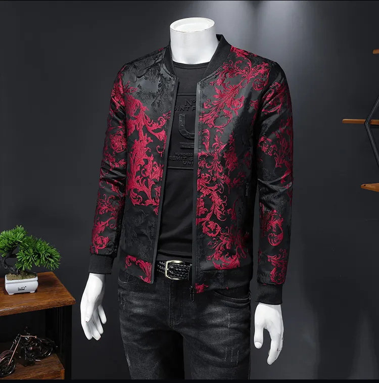 Paisley Pattern Floral Jacket Men 2020 Spring Retro Slim Bomber