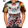 Chinese Lion And Dragon 3D Printed T Shirt Casual Chinese Style Short Sleeve Tees Tshirt Streetwear Loose Comfortable Top Male. 