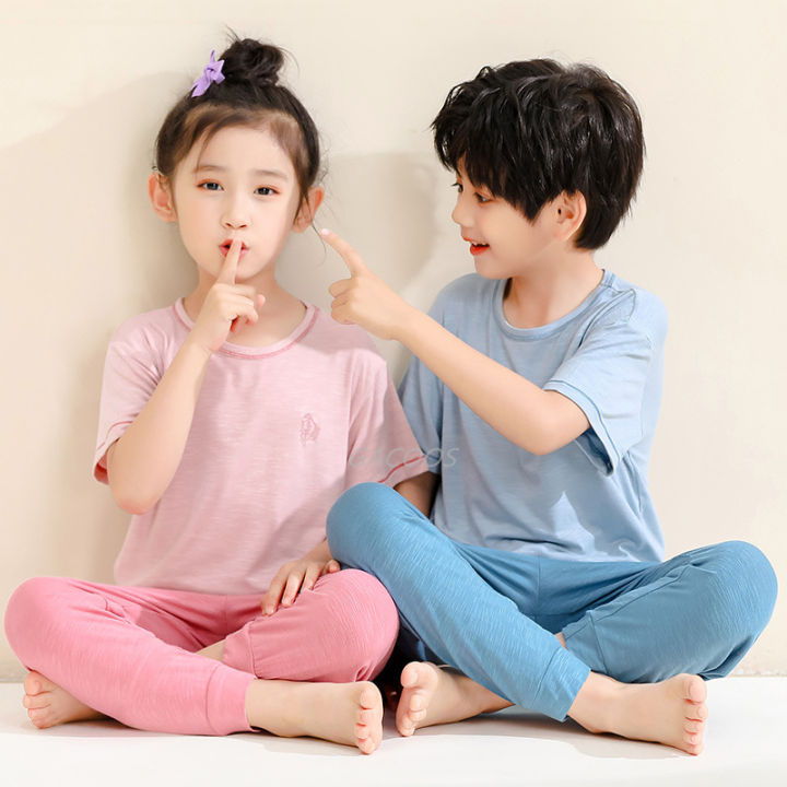 10 12 14 16 18Yrs Kids Pajamas Sets Summer Pijamas for Teens Cotton Sleepwear Baby Boys Clothes Short Sleeves Girls Nightwear