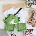 2024 Children's Short Sleeve Dinosaur Set Summer New Boys Kids Baby T-shirt Shorts 2-Piece Set Korean Version.
