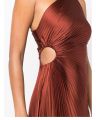 With Label ALC** Summer/Autumn Women Dress Polyester Asymmetry One-Shoulder Brown Hole Ankle-Length Vintage High Waist. 