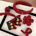 Korean Style round Gold Label New Year Red Knitted Cloth Hairpin Sweet Back Head Grip All-Match Hair Accessories. 