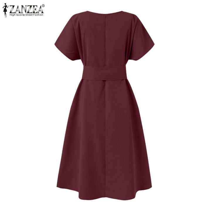 ZANZEA%20Women%20Summer%20Casual%20Short%20Sleeved%20Round%20Neck%20Dresses%20Baggy%20Midi%20Dress%20#11%20-%20Image%207