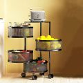 ROUND SHAPE MOVEABLE 4 LAYER STORAGE TROLLY RACK ROTATING METAL SHELF BASKET KITCHEN RACK VEGETABLE  RACK. 