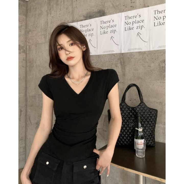 40%20Support%2094%20Cotton%20Combed%20Cotton%20Sweet%20and%20Spicy%20V%20Collar%20Slim-Fitting%20Basic%20Short%20Sleeve%20T%20T-shirt%20Women's%20Summer%20New%20Slim%20Fit%20Slimming%20Top%20-%20Image%207
