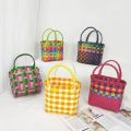 New Woven Bag Small Square Bag Plastic Vegetable Basket Bag Small Color Basket Photo Taking and Beach Bag Handbags for Women.