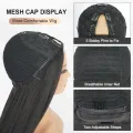 12-30inch Syntehtic Kinky Straight V Part Wig for Black Women Long U Shape Glueluss No Leave Out U Part Wigs for Daily Use(1B). 