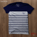 Navy Blue And gray Check Cotton Short Sleeve T-Shirt For Men. 
