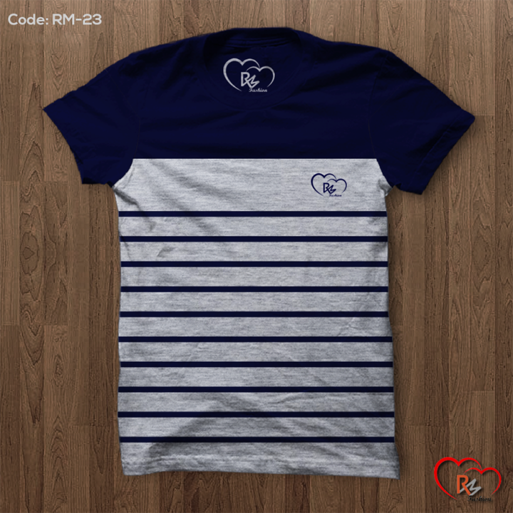 Navy Blue And gray Check Cotton Short Sleeve T-Shirt For Men