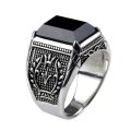 Stainless Steel Black Natural Stone Mens Finger Ring - Ring For Men.