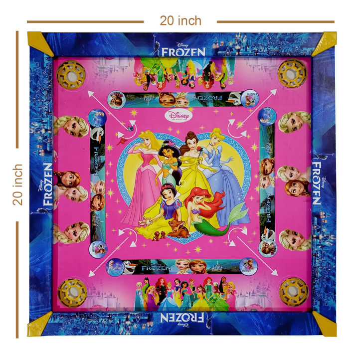 Plastic Carrom Board (Both side play : One side Carrom board & Other side Ludu ) - Frozen - Board game - Multi color - (20X20) Inch