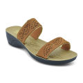 Light & Easy Brown Pu Synthetic Comfit Orchid Dual Strap Sandal For Women - Shoe For Women. 