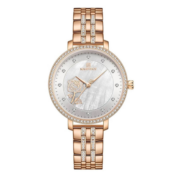 NAVIFORCE NF5017 RoseGold Stainless Steel Analog Watch For Women - White & RoseGold