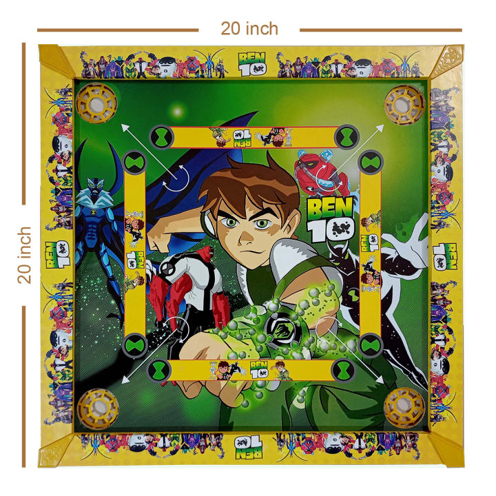 Plastic Carrom Board (Both side play : One side Carrom board & Other side Ludu ) - Ben 10 - Board game - Multi color - (20X20) Inch