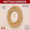 Rattan/Cane Round Mirror - Handcrafted Exclusive Wall Mirror. 