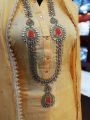 Semi-stitched Kundan Stone Heavy Karchupi Work Silk Cotton Salwar Kameez 3 Piece / Indian Designer Dress. 