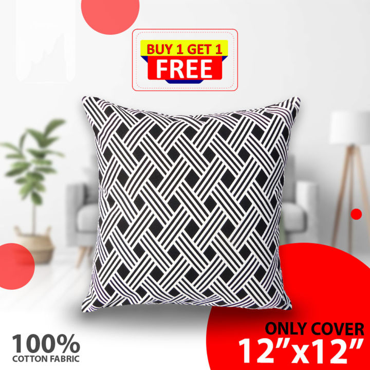 Decorative Cotton Cushion Cover_Black_(12"x12")_Only Cover