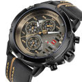 NAVI forCE NF9110 PU Leather Wrist Watch for Men - Brown and Black.
