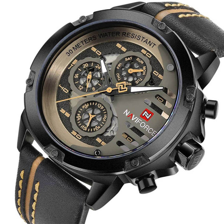 NAVI forCE NF9110 PU Leather Wrist Watch for Men - Brown and Black