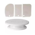 Perfect Pricee Combo Set Of Plastic Revolving Turn Table Cake Stand With 3 Scraper- White - Cake Decoration Tools.