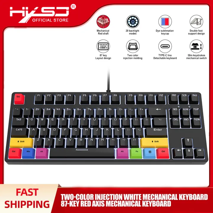 HXSJ%20L600%2087%20Keys%20Wired%20Mechanical%20Keyboard%20Two-color%20Injection%20Keycap%20White%20Backlight%20Detachable%20Type-C%20Cable%20(Red%20Switches)%20-%20Image%202