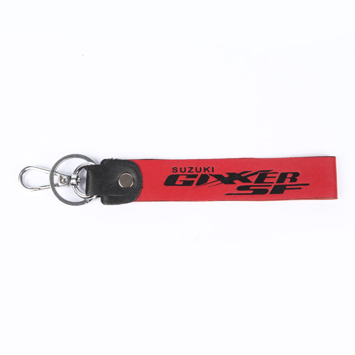 SUZUKI Gixxer SF Double Hook Long lace  Leather Key Ring for Bike Riders -Red