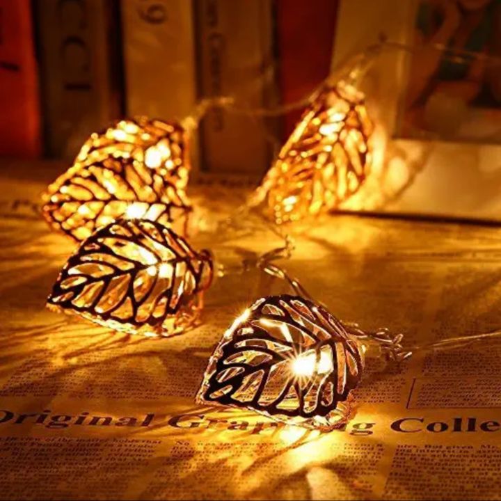 Metal Fairy light 3d leaf shape golden color current driven pieces set - Light Decoration