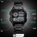 SKMEI 1335 Black Stainless Steel Digital Watch For Men - Black. 