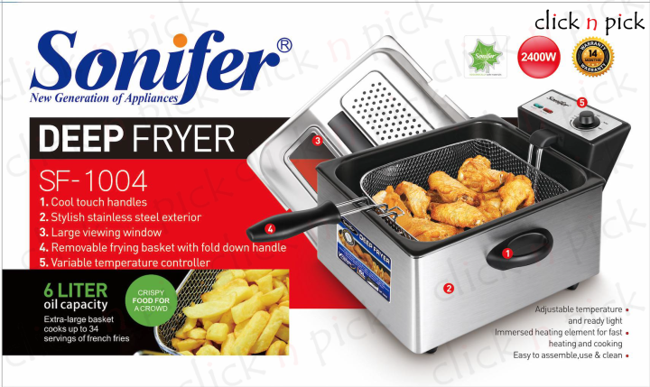 Sonifer SF-1004 Adjustable Thermostat 2400W 6L Cooking Oil Big Household Stainless Steel Electric Deep Fryer