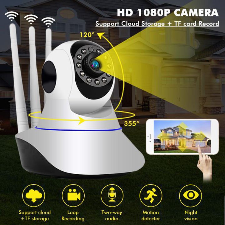 Premium Quality - V380 2MP HD 1080p Night Vision Wireless Wifi IP Camera with 2 Way Audio Rotate 3 Anthena Camera