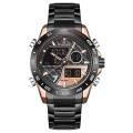 NAVIFORCE NF9171 Black Stainless Steel Dual Wrist Watch For Men - RoseGold & Black. 