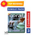 Coral Ice Cream Flavored Lubricated Natural Latex Condom- 3x1- 3 Pieces. 