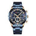 CURREN 8355 Royal Blue Stainless Steel Chronograph Watch For Men - RoseGold & Royal Blue. 