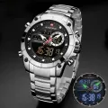 NAVIFORCE NF9163 Silver Stainless Steel Dual Time Wrist Watch for Men.