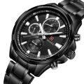 NAVIFORCE NF9089 Black Stainless Steel Chronograph Watch for Men - Black.