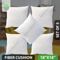 Standard Fiber Cushions, Tissue Fabric, White, (18"x18"), Set of 5.