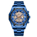 Hollow Non-Mechanical Waterproof Watch Foreign Explosions Mechanical Watch Blue Men'S Watch. 