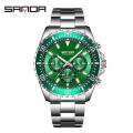 Sanda Steel Belt Calendar Men's Watch Personalized Quartz Three Eye Six Needle Green Water Ghost Fluorescent Watch 5306. 