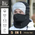 LouisWill 5 IN 1 Winter Hats Plush Lining Warm Scarf Winter Warm Hat Thick Hat Full Face Protective Hats Breathable Mask Riding Goggles for Storm Cold Winter Climbing Skiing Cycling Hiking. 