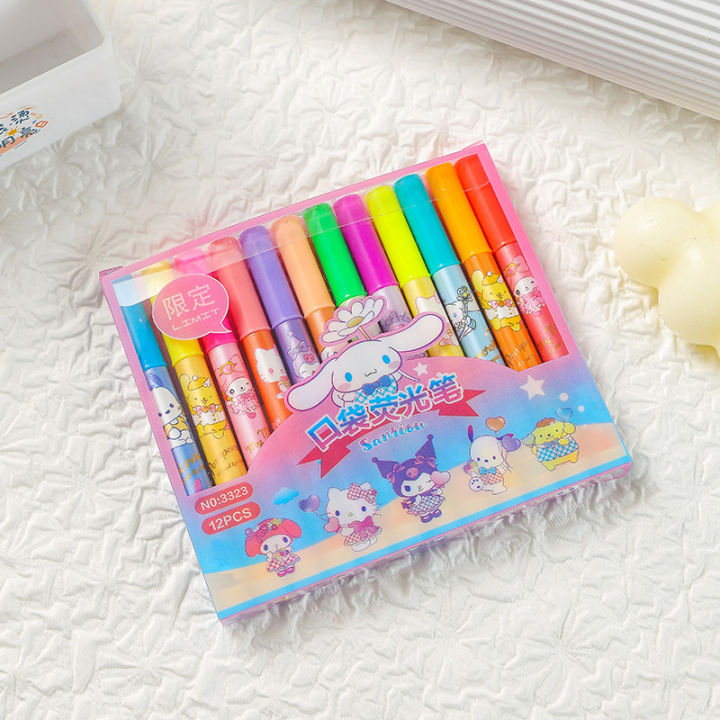 12PCS/Set%20Cartoon%20Cute%20Sanrio%20Pocke%20Fluorescent%20Highlighter%20Pen%20Marker%20Pens%20Stationery%20Material%20School%20Supplie%20Fugar%20-%20Image%208