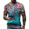 Summer men's short sleeved 3D printed polyester o-neck casual color pattern loose top T-shirt oversized. 